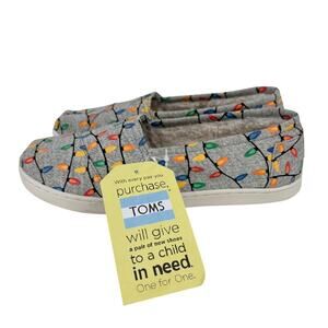 Toms Loafer Glow in the Dark Tree Lights Youth Size 6 Slip On Faux Fur Lined NEW